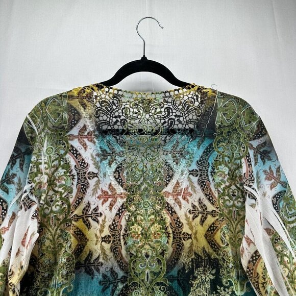 Reba Tunic Womens Sz L Burnout Ombre Lace Trim Asymmetric Long Sleeve Multicolor - Picture 5 of 10